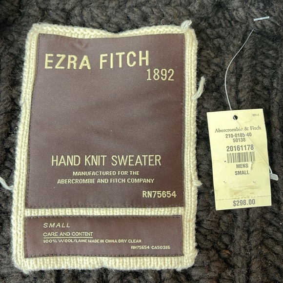 Ezra Fitch Vintage Heavy Hand Knit 100% Wool Mens Small Brown Sweater - Picture 3 of 13